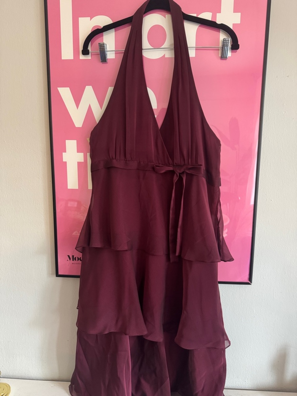 London Times Halter Tiered Maxi Dress in Wine Burgundy